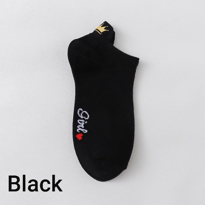 1/4 Paar Damen-Baumwollsocken mit Krone, bestickt, weich, atmungsaktiv, Bootssocken, Sommer, Damenmode, niedliche Söckchen, lässig One size