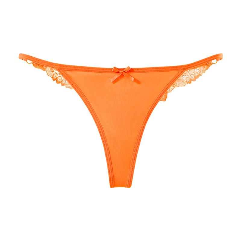 Sexy Spitzen-Tanga mit niedrigem Bund, transparent - Nahtlose, unsichtbare Damenunterwäsche L leuchtend orange