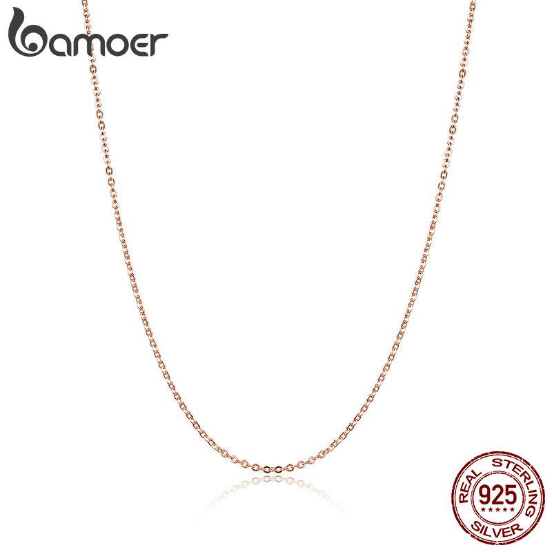 BAMOER 45CM Halskette Kette 925 Sterling Silber Karabinerverschluss Verstellbare Kette Mode Halskette rose gold