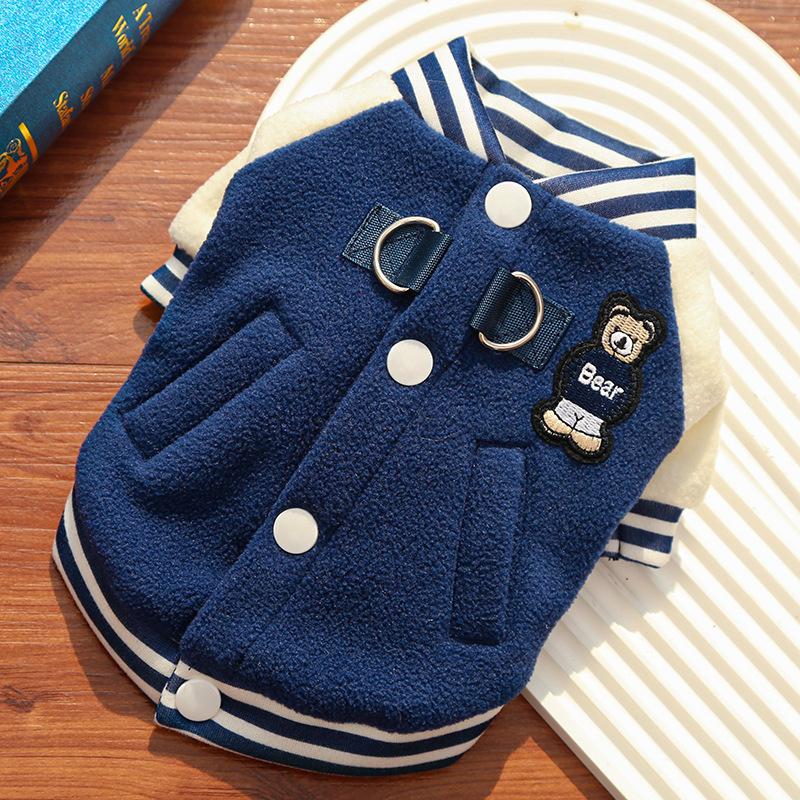 Baseballjacken, Katzenkleidung, Pelzkleidung, Haustierhunde, Herbst- und Winter-Fleecejacken, Teddy Corgi, Fünf-Woll-Katzenzubehör 2XL blau