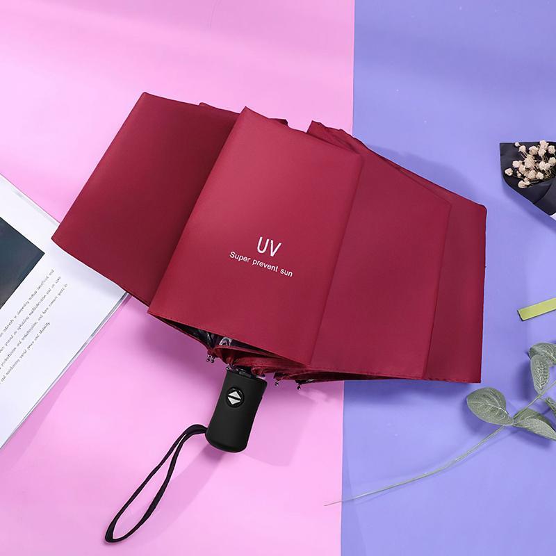 Faltbarer Manueller/Automatischer Regenschirm Wasserdichter Und Winddichter Regenschirm Anti-UV-Regenschirm Einfacher Uni-Farben-Regenschirm Automatic wein rot