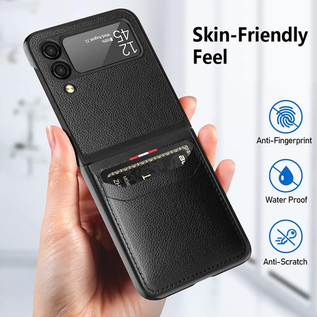 Faltende Pu-Leder-Schutzhülle für Samsung Galaxy Z Flip 3 Flip4 Flip 4 Flip3 5g Anti-Knock-Abdeckung mit Kartenhalter-Hüllen for Samsung Z Flip 3 schwarz