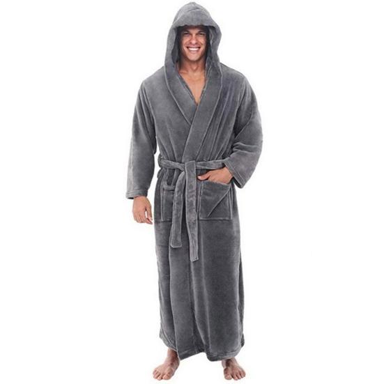 Herren-Bademantel mit Kapuze und verstellbarem Gürtel, superweich, flauschig, sehr saugfähig, einfarbig, Taschen-Design, Herren-Bademantel 2XL