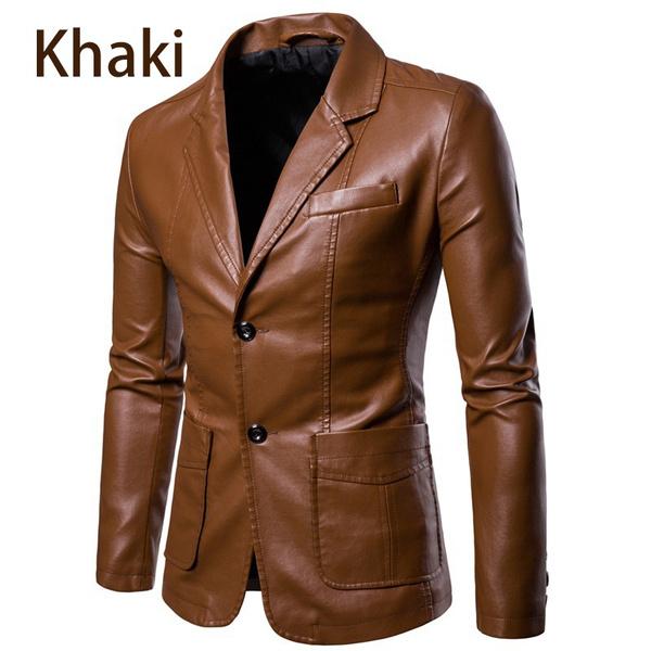 Herbst und Winter Herren Leder PU Motorrad Herren Slim Lederjacke Hübsche Manteljacke 6XL khaki