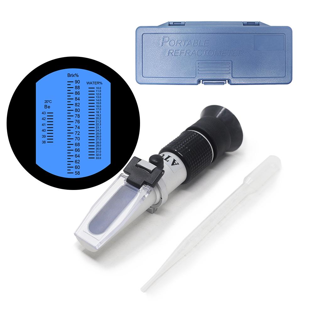 Honig-Refraktometer 58–90 % Brix für Imker-Honig, handgehaltener Zucker-Baume-Wassertester mit Box With a box