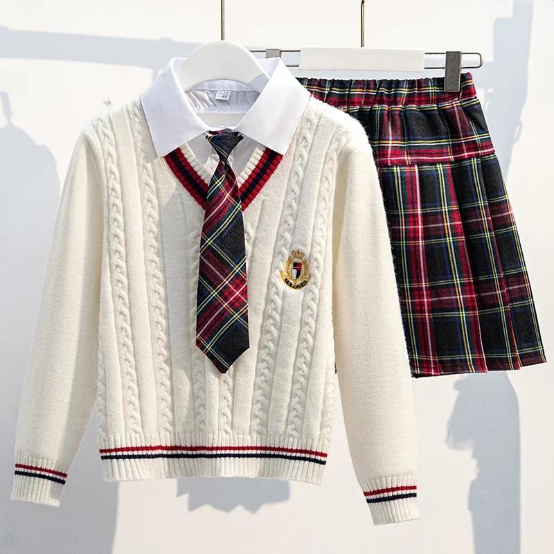 2024 Kinderkleidung Herbst für Mädchen Schuluniform Twinset Kinder Schullook Mädchenkleidung Junior Mädchen Kleidung Schulkleidung 140 gray