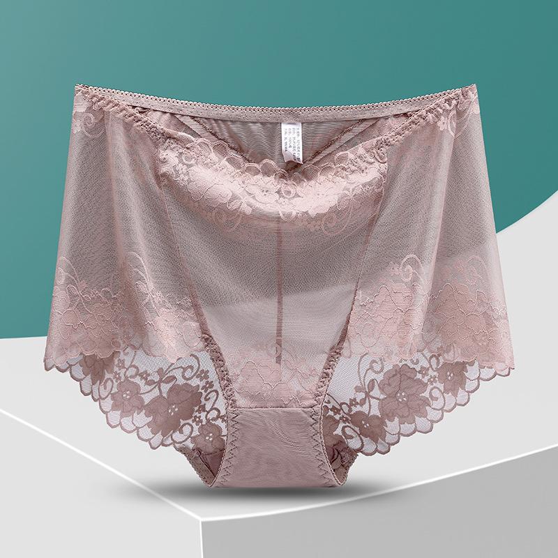 Plus Größe Spitze Höschen Hohe Taille Frauen Hosen Sexy Hohl Blumen Dessous Weibliche Mesh Atmungsaktive Briefs Dessous 4XL kaffeebraun