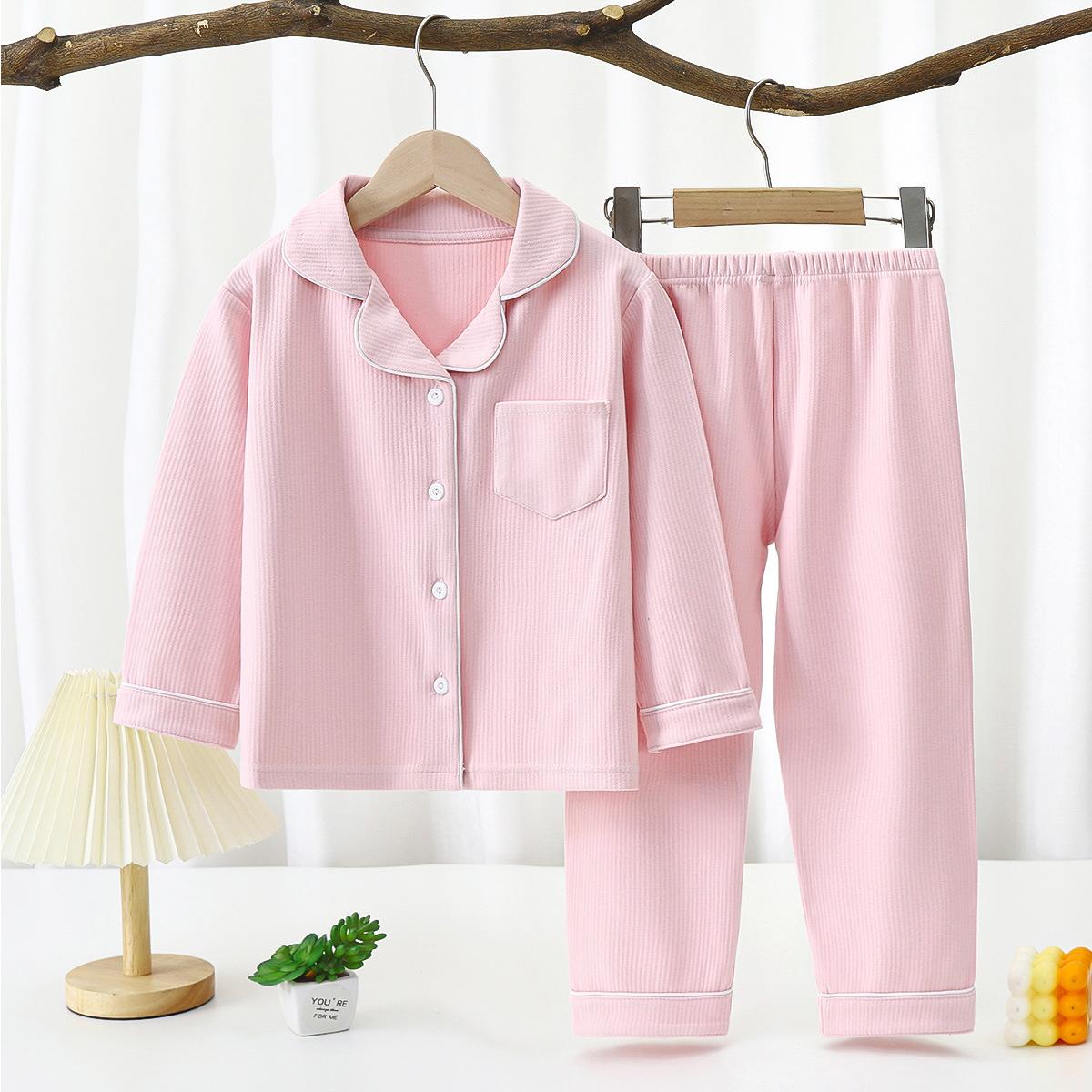 Kleinkind Baby Kinder Unisex Casual Pyjama Anzug Junge Langarm Fronttasche Revers Tops + Lange Hosen Mädchen Pyjama Sets 1-16 Jahre 180 rosa