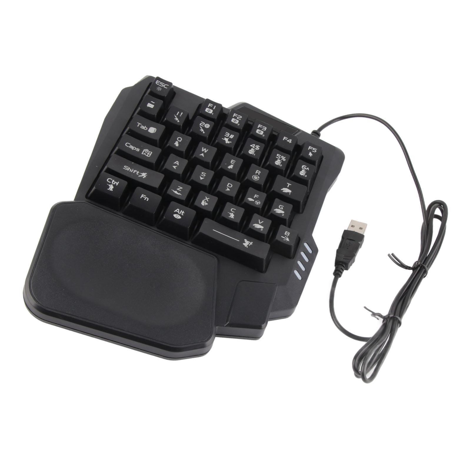Einhand-Gaming-Tastatur, 35 Tasten, wasserdicht, breite Handballenauflage, schwarz, Einhand-Tastatur für