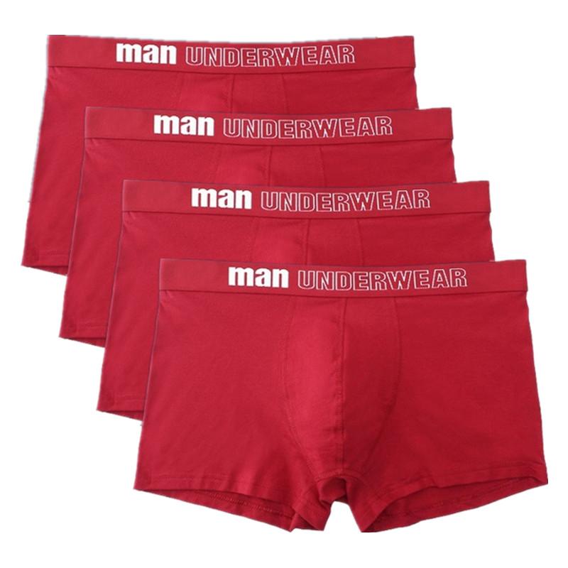 4 Stück Herrenunterwäsche aus Baumwolle, weiche Boxershorts, große Größe, hochwertige Unterhosen 3XL rot