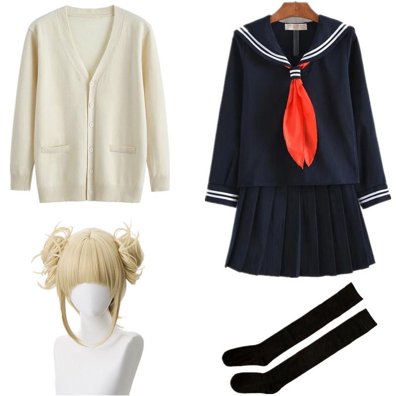 Anime Mein Hero Wissenschaft Boku Keine Hero Wissenschaft Cosplay Kostüm Himiko Toga JK Uniform Pullover Mantel Halloween Kleidung L-(Suit+Wig) schwarz