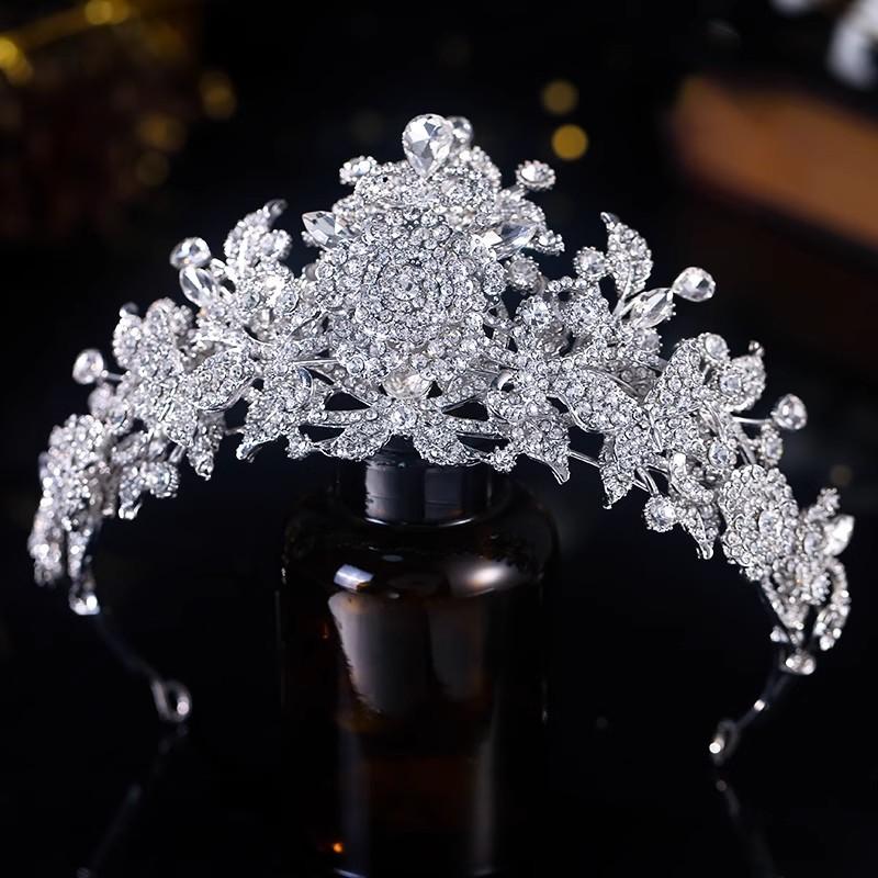 Neuer Kristall Hochzeits Braut Stil Haupt Hochzeitskleid Krone Kopfschmuck Super Fee Geburtstagsparty Krone Retro Abendkleid gray