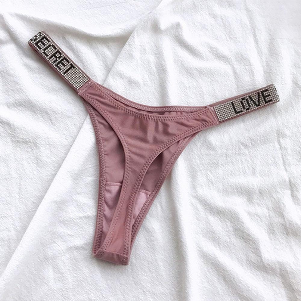 Frauen Sexy G-String Tanga Strass Damen Dessous Unterwäsche Fitness Unterwäsche S rosa