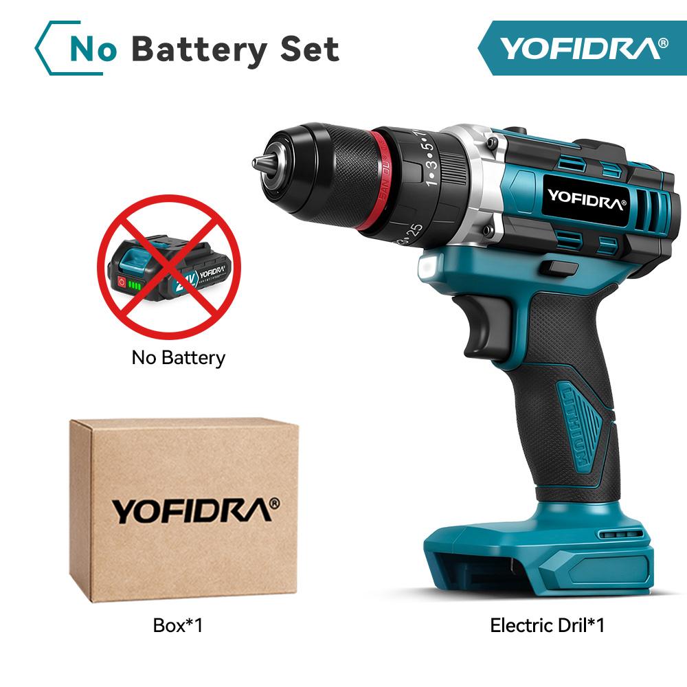 YOFIDRA 3IN1 Elektrischer Schlagbohrer 25+3 Drehmoment Handgehalten Akku-Schlagbohrer Holzbearbeitung Elektrowerkzeug Für Makita 21V Akku-Pin Without Battery