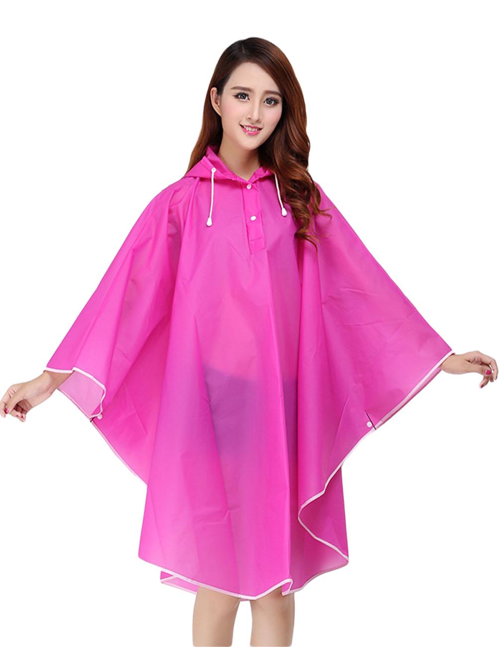 Bezaubernder, wasserdichter Regenponcho mit Windschutz, EVA-Regenjacke für Erwachsene, Unisex, mit Kapuze, 7 Farben One Size rose rot