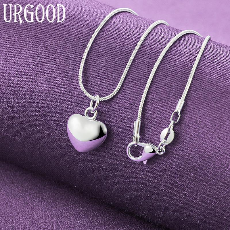 925 Sterling Silber Romantische Herz Schlangenkette Halskette Modeschmuck 45cm