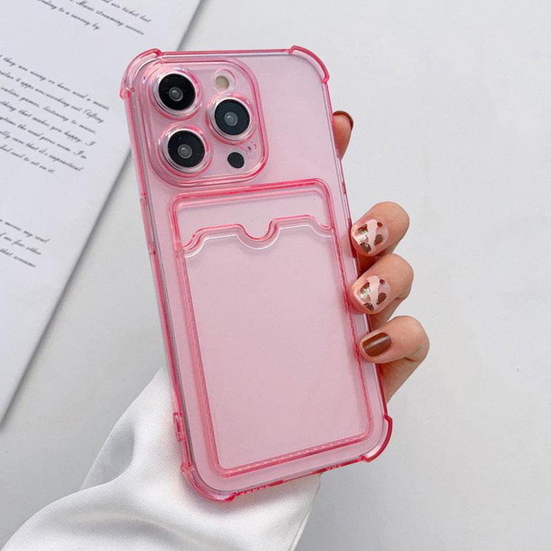 Stoßfeste weiche Silikonhülle mit Kartensteckplatz für iPhone 16 Pro Max 15 14 13 12 Pro MAX 12 Pro 11 X XR XS 7 8 Plus Klare Handyhülle iPhone 14 Pro Max rosa