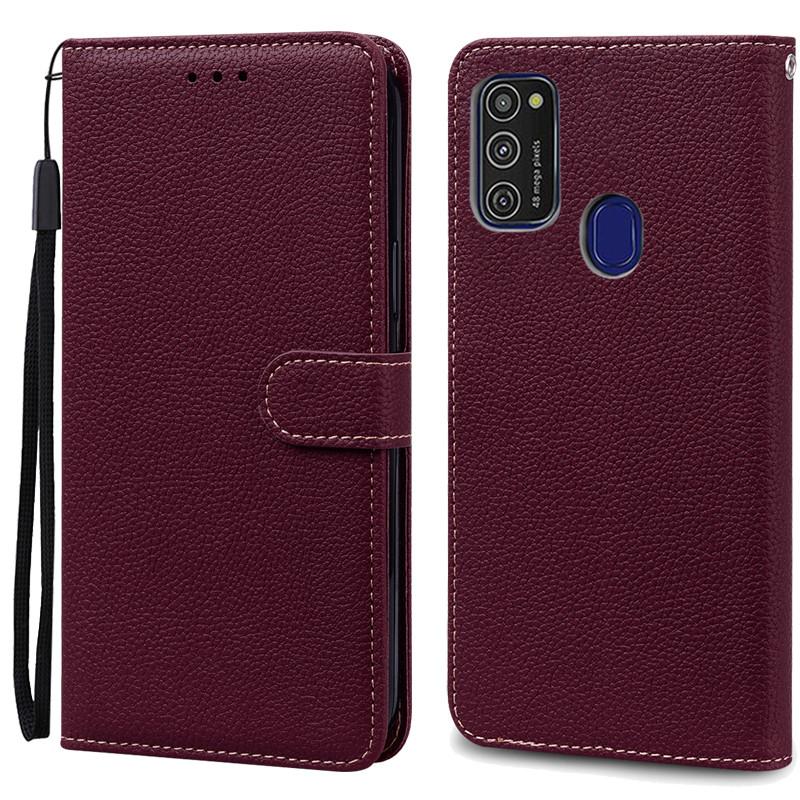 M21 Fall Für Samsung Galaxy M21 Fall M215F Leder Brieftasche Flip Fall Für Samsung Galaxy M21 M 21 Fall Weiche Silikon abdeckung Fundas For Samsung M21 wein rot