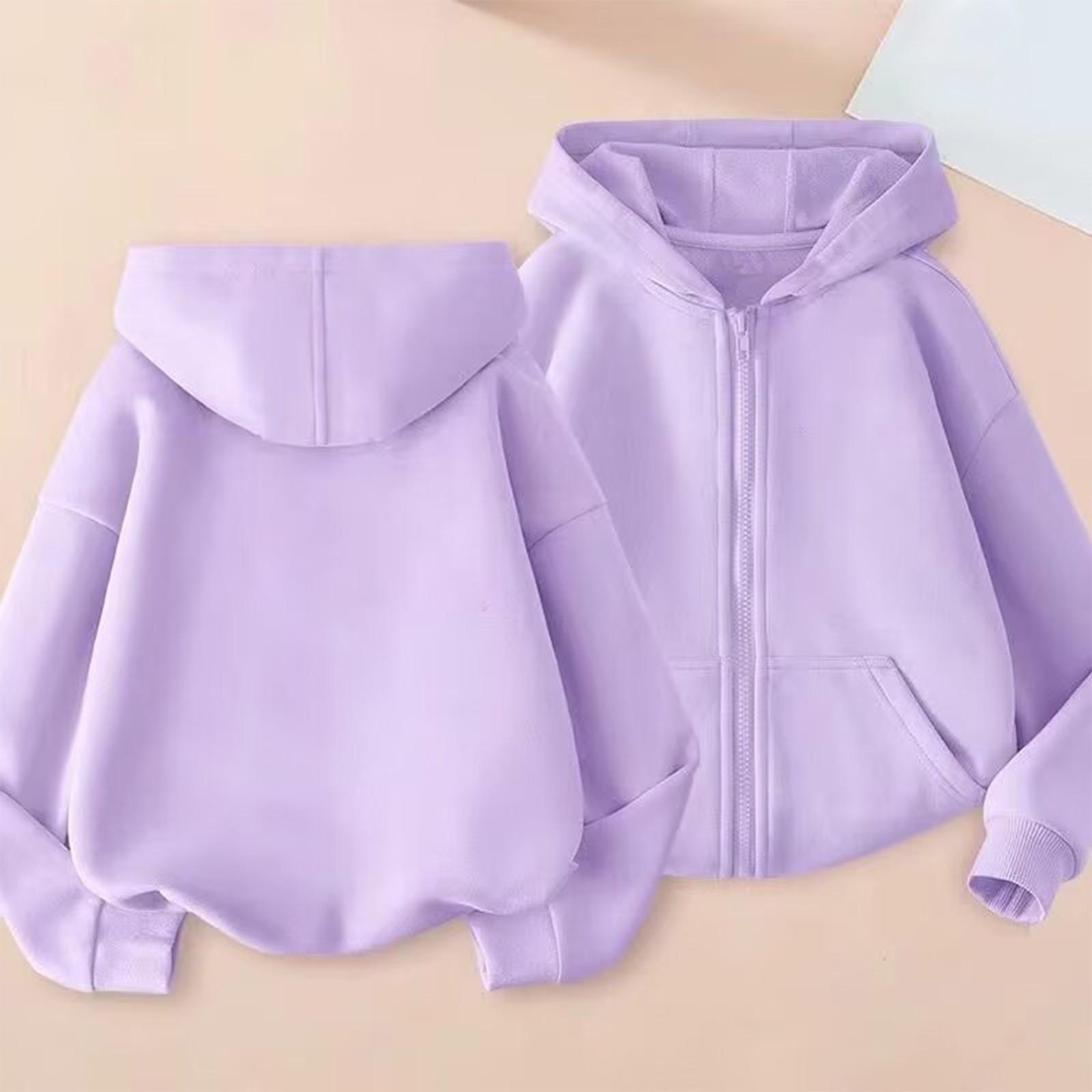 Kindermode Einfarbig Langarm Freizeitjacke Reißverschluss Kapuzenpullover Sweatshirt Jacke 160 violett