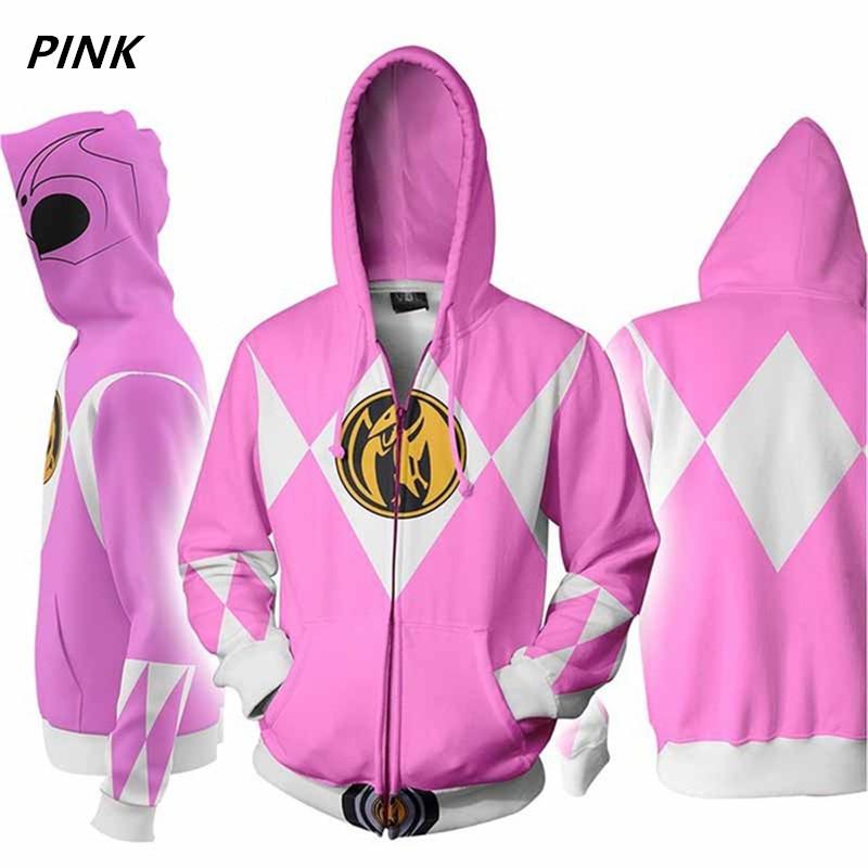 Herren Damen Sweatshirt Power Rangers Cosplay Hoodie Kostüm Superheld Cosplay Halloween Party Streetwear Oberteile XS rosa