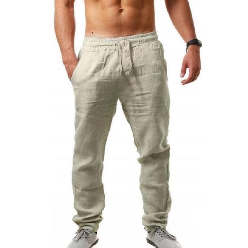 Männer Baumwolle Leinen Hosen Männlichen Herbst Neue Atmungsaktive Einfarbig Leinen Hosen Fitness Streetwear S-3XL XXL helle khaki