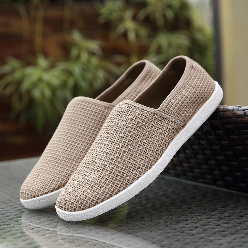 Leinen Atmungsaktive Casual Flats Schuhe Herren Canvas Loafer Mode Herren Canvas Schuhe Slip on Fisherman Driving Schuhe Weiße Schuhe 39 braun