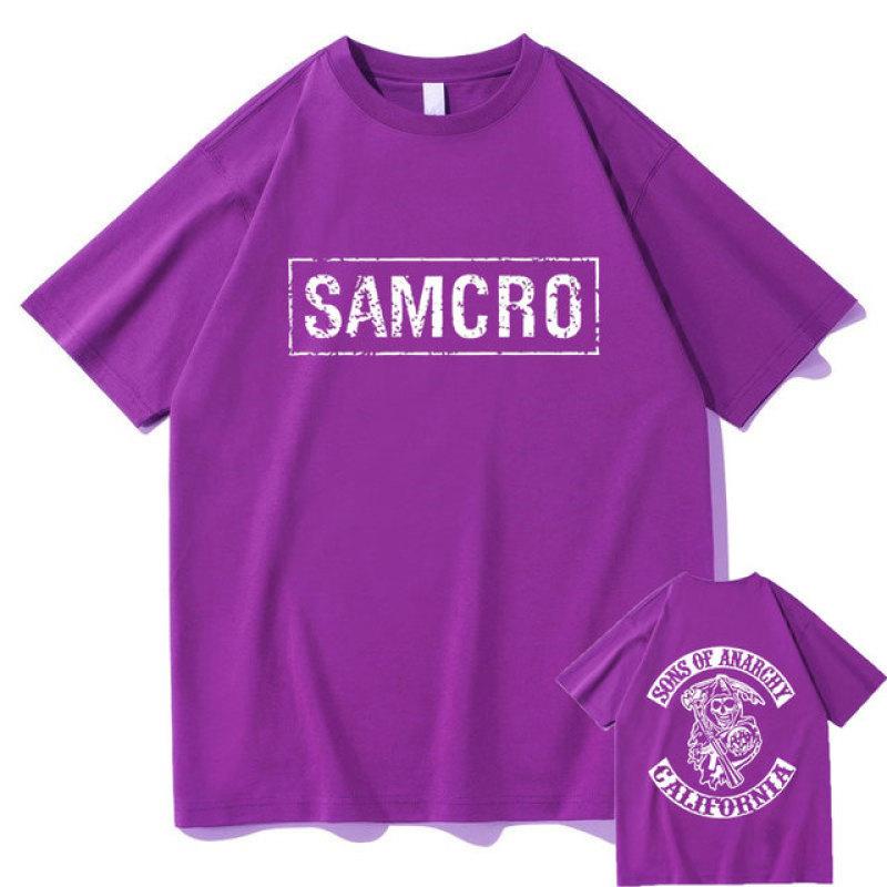 Sons of Anarchy SAMCRO Doppelseitiges Drucken T-shirt Männer Frauen Mode Hip Hop Rock Tees Kurzarm Sommer Baumwolle T Shirts tops XS violett