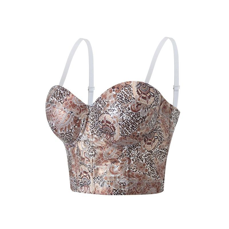 Neues französisches enges Fischgräten-Collage-bedrucktes kurzes Top Weste BH M