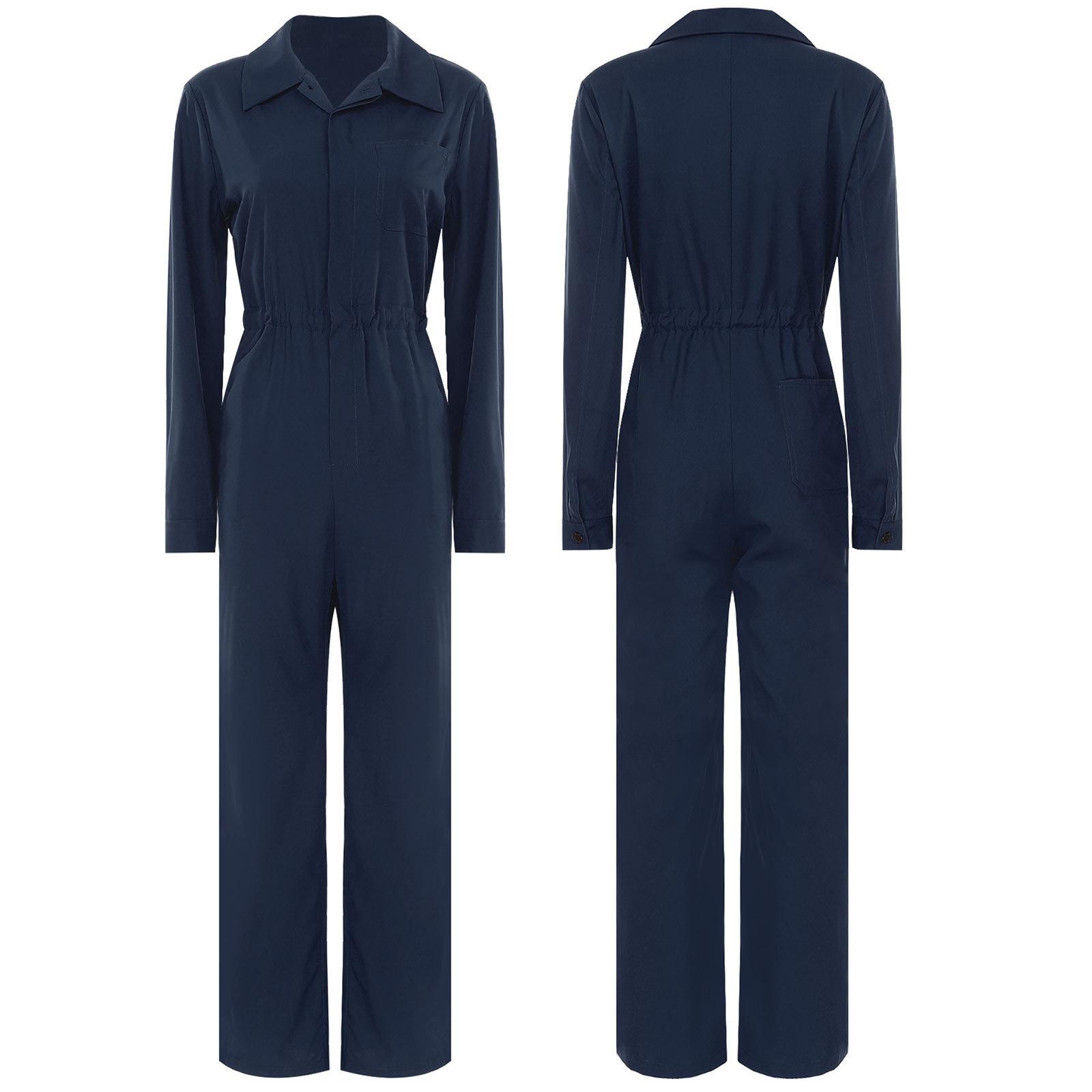 Arbeitskombinationen für Damen Lässige Langarm-Ganzkörper-Overalls Jumpsuit Romper Mechaniker-Arbeitskleidung navy blau