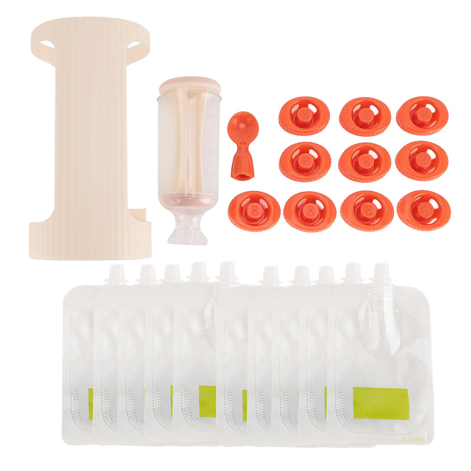 Quetschstation für selbstgemachte Babynahrung Plastik Fruchtpüree Babynahrungsbeutel Füllmaschine mit 10 Stück beige