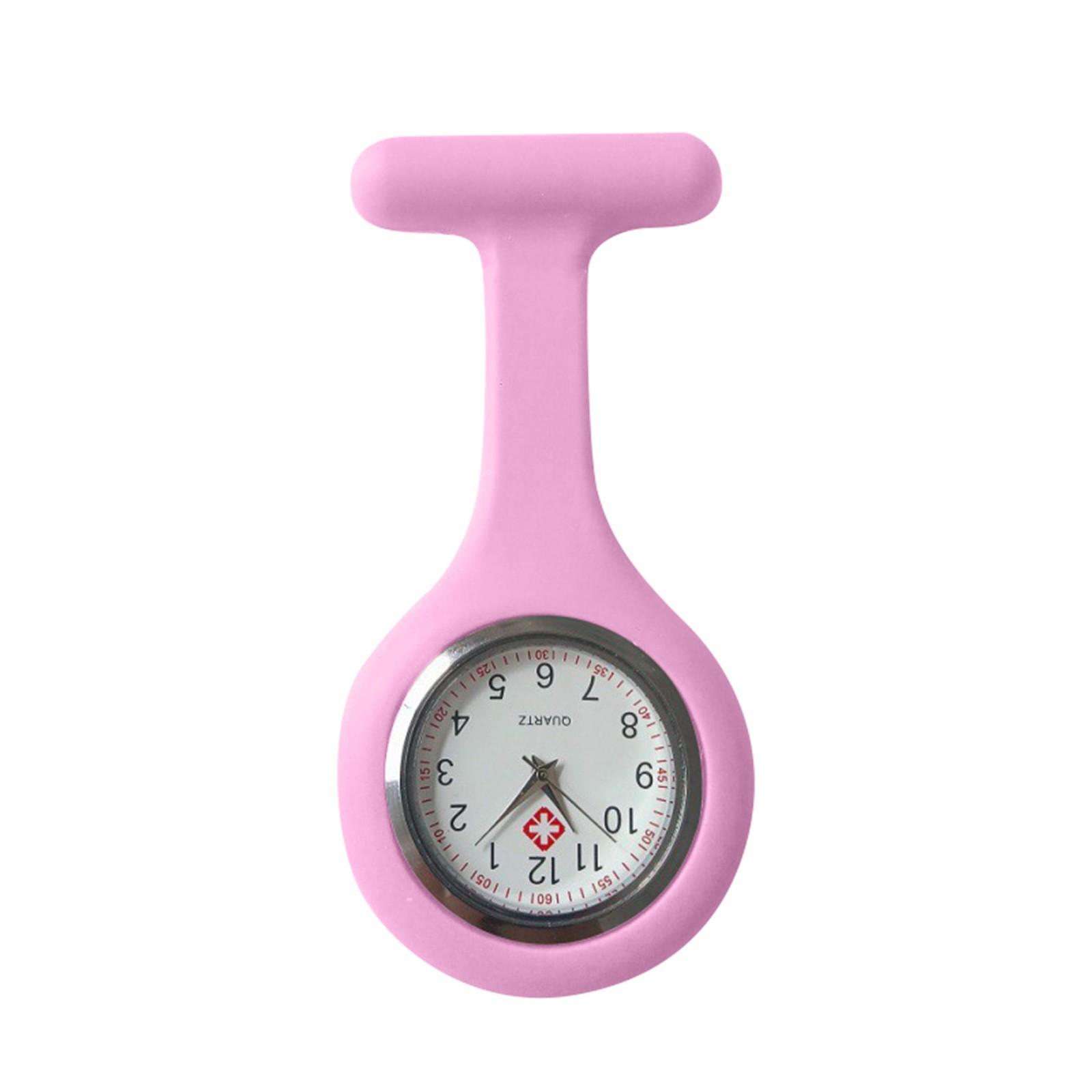 Silikon-Uhr-Brosche-Tunika-Taschenuhr mit kostenloser Batterie One Size rosa