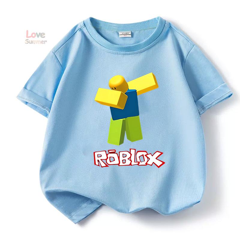 Jungen Spiel Robloxing Kind T-Shirt Sport Baumwolle T-Shirt Kind Cartoon unisex Kurzarm Lässig Straße Harajuku Kleidung 120 gray
