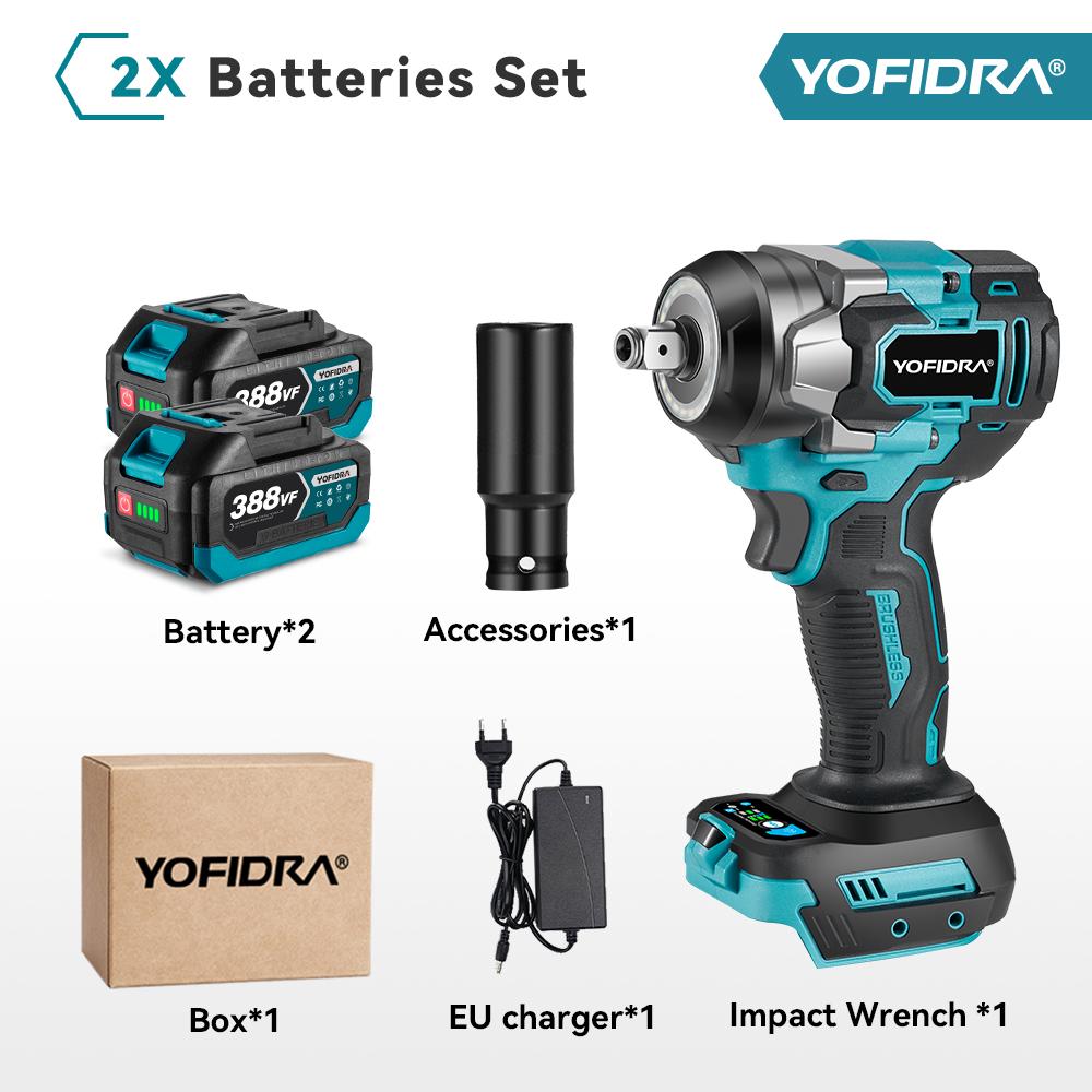 YOFIDRA Bürstenloser Elektrischer Schlagschrauber 1/2 Akku-Schrauber Autoreparatur 5 Gänge Elektrowerkzeug Für 21V Akku 2 Battery-EU