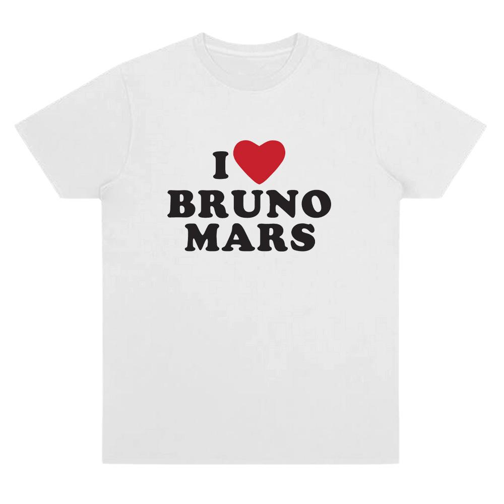 Ich liebe Bruno Mars Weiches T-Shirt Bruno Mars Aufdruck T-Shirts Damen Herren Lässiges Baumwoll-T-Shirt Rundhals Kurzarm Basic Oberteile Tägliche Kleidung XL weiß