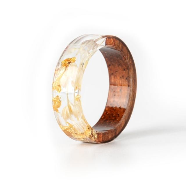 Holz-Harz-Ring, transparenter Epoxidharz-Ring, modischer handgefertigter getrockneter Blumen-Hochzeitsschmuck, Liebesring für Frauen, neues Design 8.5