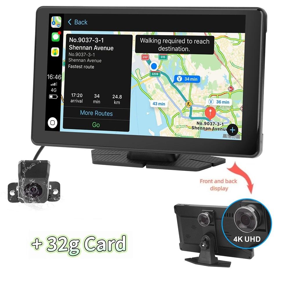 4K 9-Zoll-High-Definition-Wireless-Carplay-optischer Sensor Auto-WiFi-Navigation Dual-Recording-Fahrtenrekorder 【2K+1080P】With 32g Card schwarz