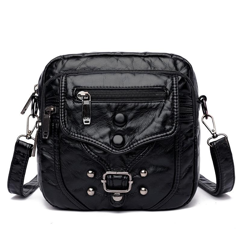 Sommer neue weiche Leder Ethno-Stil Damen kleine Tasche Casual Umhängetasche Handytasche 20*8*18cm schwarz