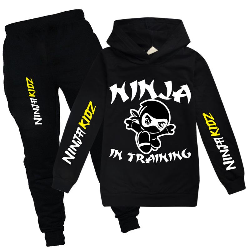 NINJA KIDZ Kinder Kleidung Hoodies Pullover Baumwolle Sweatshirt Anzug Cartoon Set Teenager Jungen Mädchen Kleidung Pullover Straße Hip Hop 120