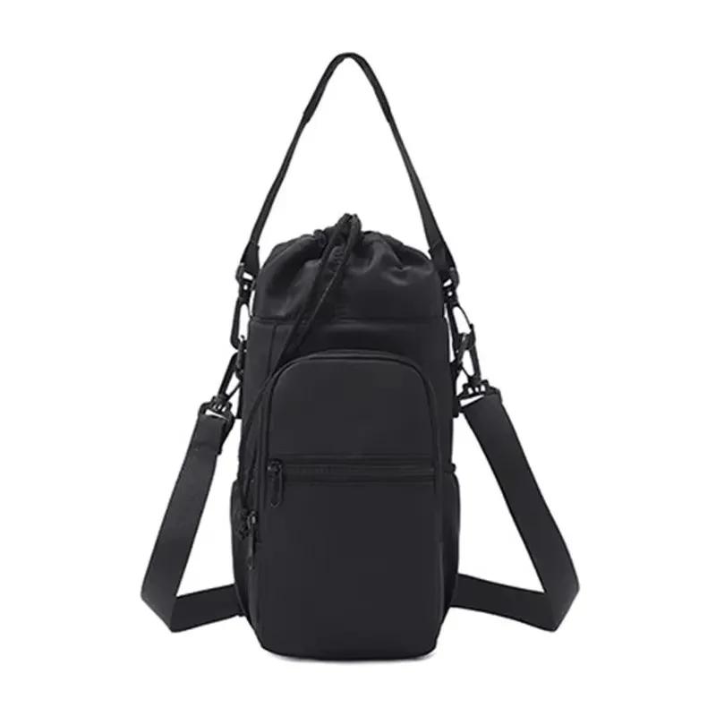 Tragbare Wasserflaschentasche mit verstellbarem Riemen Thermobecher Isolierte Schutzhülle Handytasche Outdoor-Sport-Reisetasche schwarz