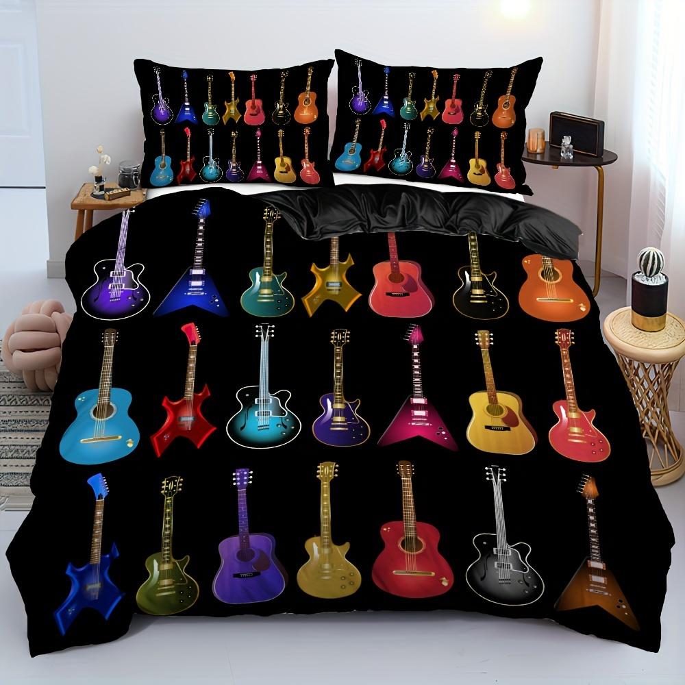 2/3-teiliges Lebhaftes Gitarren Musikinstrumente Bettbezug-Set - Weiche & Stilvolle Bettwäsche für Musikliebhaber 1 Bettbezug + 1/2 Kissenbezug Set&Eu Twin 135x200cm