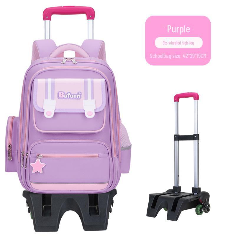 25 neue leichte Trolley-Schulranzen mit großem Fassungsvermögen für Jungen und Mädchen der Klassen 1-6 high-leg six-wheeled trolley violett