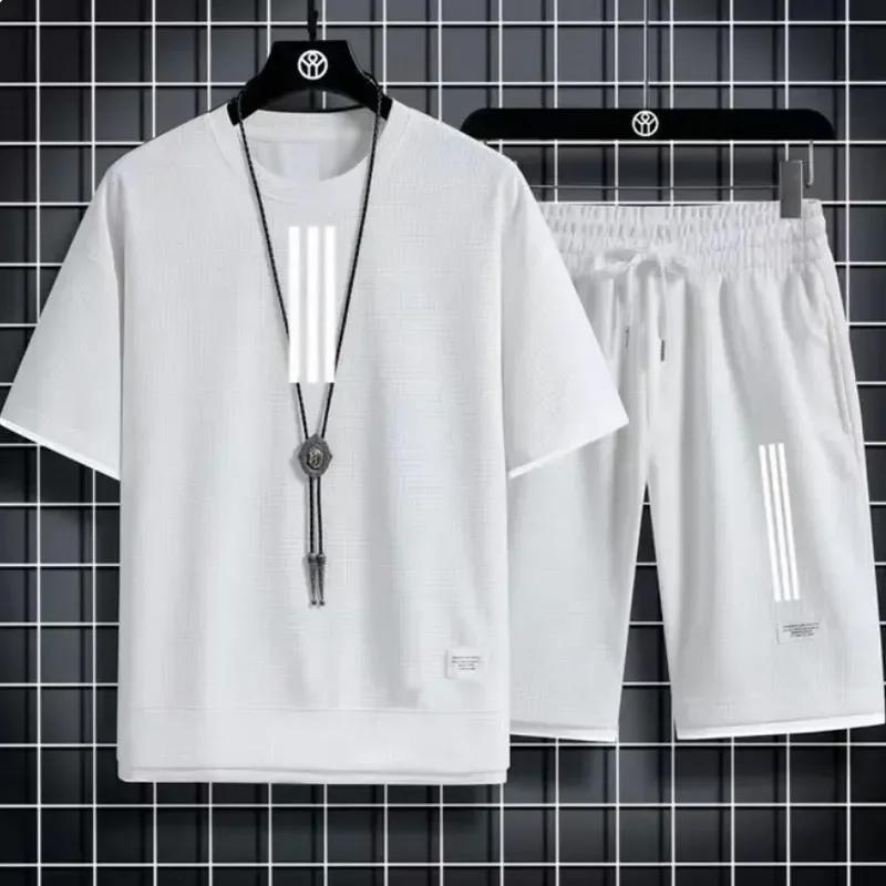 Adidas New Man Trainingsanzüge 2-teilige Kurzarmanzüge Bedrucktes T-Shirt + Jogginghose Sets Sutdent Casual Sommer Sportkleidung S