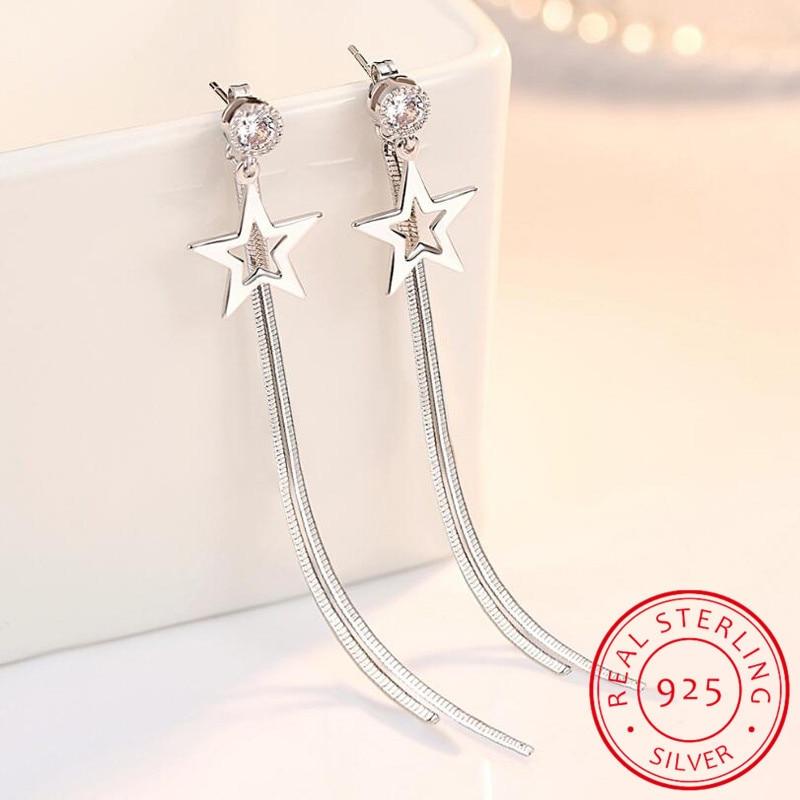 925 Sterling Silber Quaste Ohrringe für Frauen Zirkonia Stern Lange Ohrringe Kette Ohrringe Boucle D 'Oreille Neue Trendy S-E865 white