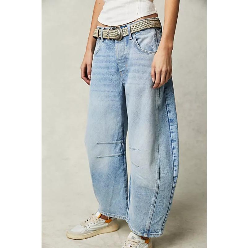 Frühlings-Casual-Lockere Mid-Waist Zylindrische Damenjeans M hellblaue