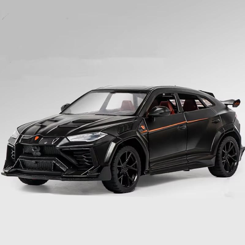 1:24 Lamborghini URUS SUV, modifizierte Version, Druckguss-Metalllegierung, Modellauto, Sound und Licht, Pullback, sieben Türen, Kollektion, Kinderspielzeug, Jungen, Geschenk schwarz