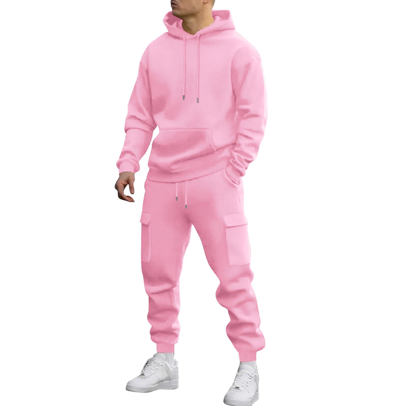 Herren Sweatshirt Anzug Herren Einfarbig Lässig Sportanzug Sweatshirt Anzug L rosa