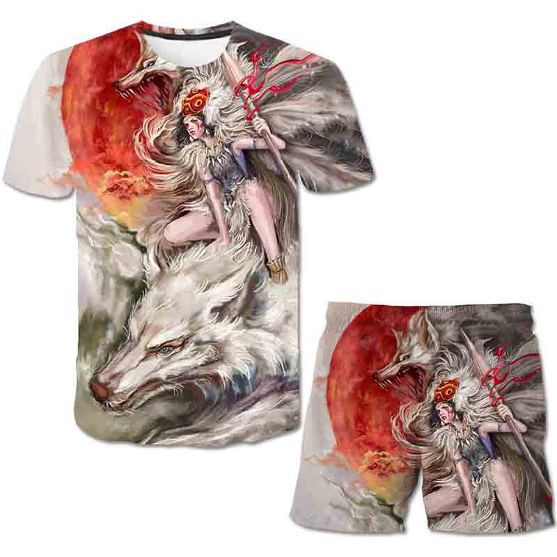 Wolf Kleidungssets Sommer Jungen Mädchen 3D-Druck Kurzarm T-Shirt Shorts 2-teilig Unisex Anzüge Kinder Cartoon Freizeitkleidung Outfits 160
