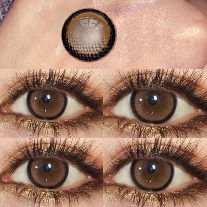 Farbige Kontaktlinsen, Myopie-Linsen mit Dioptrien, kosmetische Kontaktlinsen, Großhandel, 2 Stück, jährliche Augen, schönes Pupillen-Make-up -1.50 terra