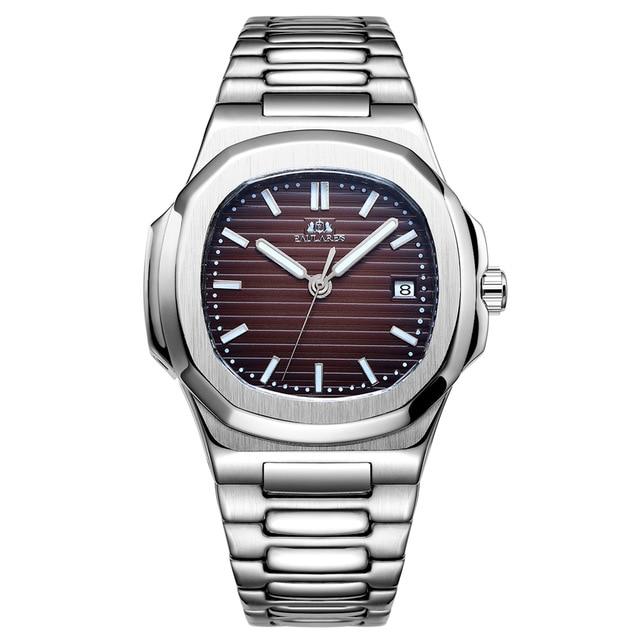PAULAREIS Herren-Armbanduhr, automatisch, selbstaufziehend, mechanisch, leuchtend, Edelstahl, Blau, Grau, Kaffee, Schwarz, Weißes Zifferblatt, einfache Business-Armbanduhr kaffeebraun