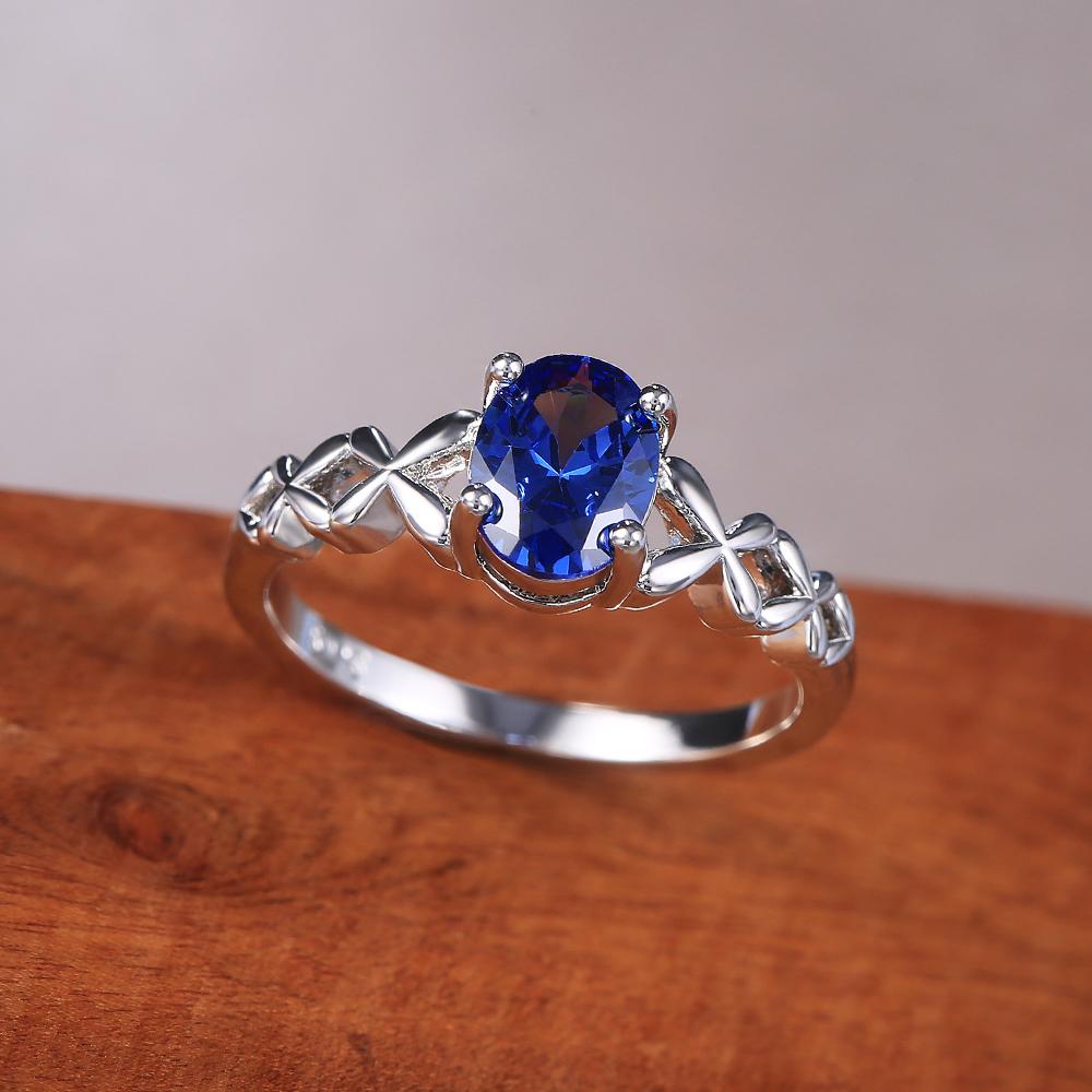 CAOSHI Modische Verlobungsringe mit tiefblauen Zirkonia Damen Hochzeits Schmuck Tägliche Kombination Elegante Accessoires 7&Silver Plated